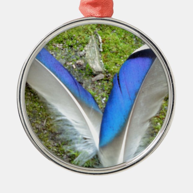 Blue White Duck Feathers, Animal, Bird Metal Ornament (Front)