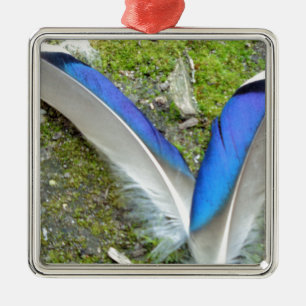 Blue White Duck Feathers, Animal, Bird Metal Ornament