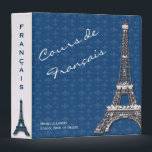 Blue White Eiffel Tower French Class 3 Ring Binder<br><div class="desc">Organize your French language class notes in Parisian style with this binder featuring a faux silver metal Eiffel tower on a blue Fleur de Lis pattern background. The binder reads COURS DE FRANCAIS (French class) on the front with room to add your name and class, school name or other personalized...</div>