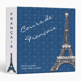 Blue White Eiffel Tower French Class 3 Ring Binder