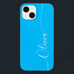 Blue White Elegant Calligraphy Script Name Case-Mate iPhone 14 Case<br><div class="desc">Blue White Elegant Calligraphy Script Custom Personalized Name iPhone 14 Smart Phone Cases features a modern and trendy simple and stylish design with your personalized name in elegant hand written calligraphy script typography on a blue background. Designed by ©Evco Studio www.zazzle.com/store/evcostudio</div>
