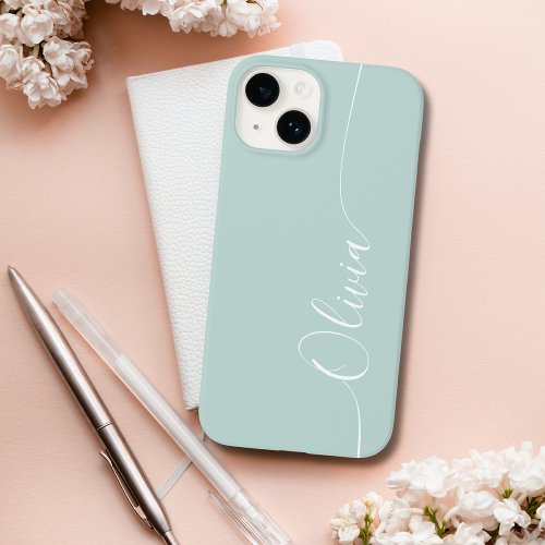 Blue White Elegant Calligraphy Script Name Case_Mate iPhone 14 Case