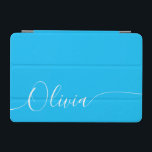 Blue White Elegant Calligraphy Script Name iPad Mini Cover<br><div class="desc">Blue White Elegant Calligraphy Script Custom Personalized Add Your Own Name iPad Air Cover features a modern and trendy simple and stylish design with your personalized name or initials in elegant hand written calligraphy script typography on a metallic blue background. Perfect gift for birthday, Christmas, Mother's Day and stylish enough...</div>