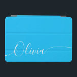 Blue White Elegant Calligraphy Script Name iPad Mini Cover<br><div class="desc">Blue White Elegant Calligraphy Script Custom Personalized Add Your Own Name iPad Air Cover features a modern and trendy simple and stylish design with your personalized name or initials in elegant hand written calligraphy script typography on a metallic blue background. Perfect gift for birthday, Christmas, Mother's Day and stylish enough...</div>