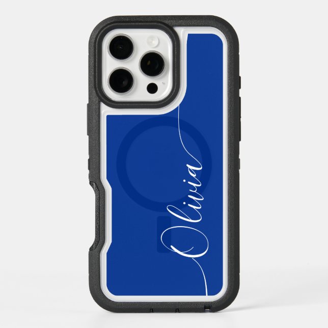 Blue White Elegant Calligraphy Script Personalized Otterbox iPhone Case (Back)