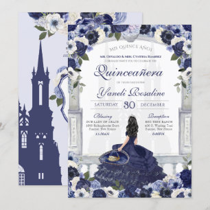 Blue White Elegant Charro Princess Quinceanera Invitation