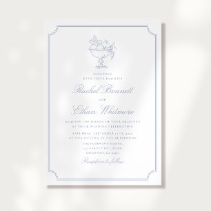 Blue & White Elegant Frame Wedding Invitation