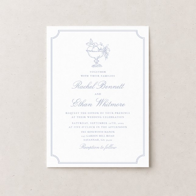 Blue & White Elegant Frame Wedding Invitation (Creator Uploaded)
