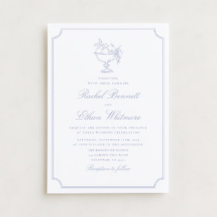 Blue & White Elegant Frame Wedding Invitation