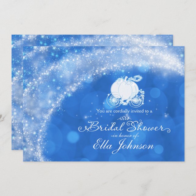 Blue & White Elegant Glam Carriage Storybook Invitation (Front/Back)