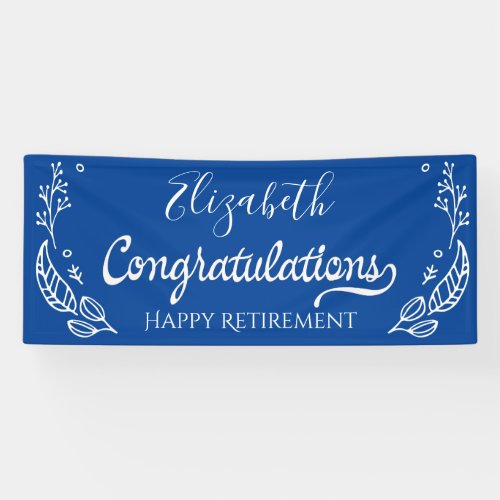 Blue White  Elegant  Monogram Happy Retirement Banner