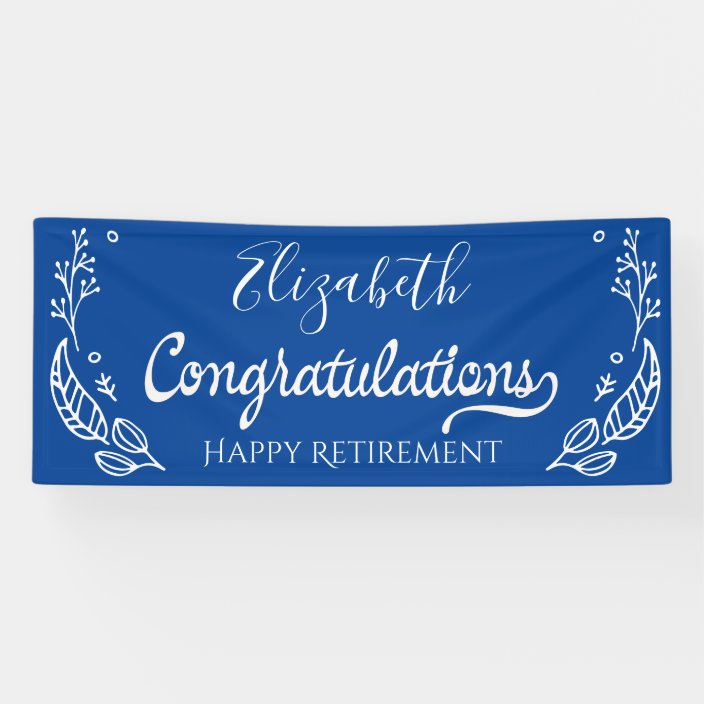 Blue White Elegant Monogram Happy Retirement Banner | Zazzle