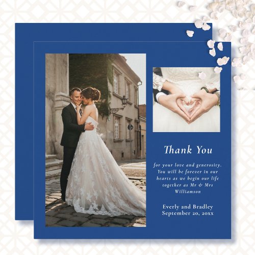 Blue White Elegant Photo Wedding Thank You Card 