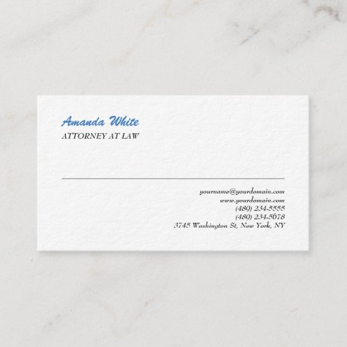 Blue White Elegant Plain Professional Minimalist Business Card