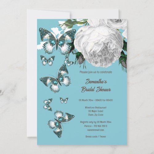 Blue white elegant roses bridal party invitation