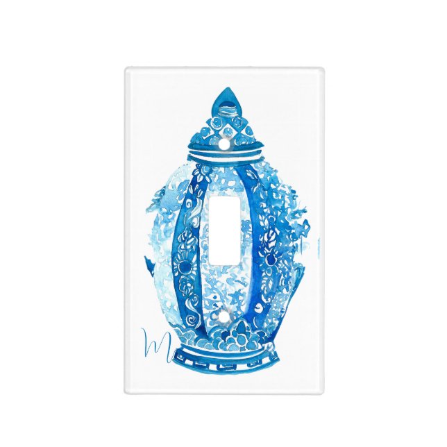 Blue White Elegant Watercolor Ginger Jar  Light Switch Cover (Front)