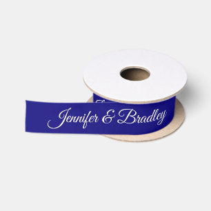 Blue White Elegant Wedding Personalized Name Satin Ribbon