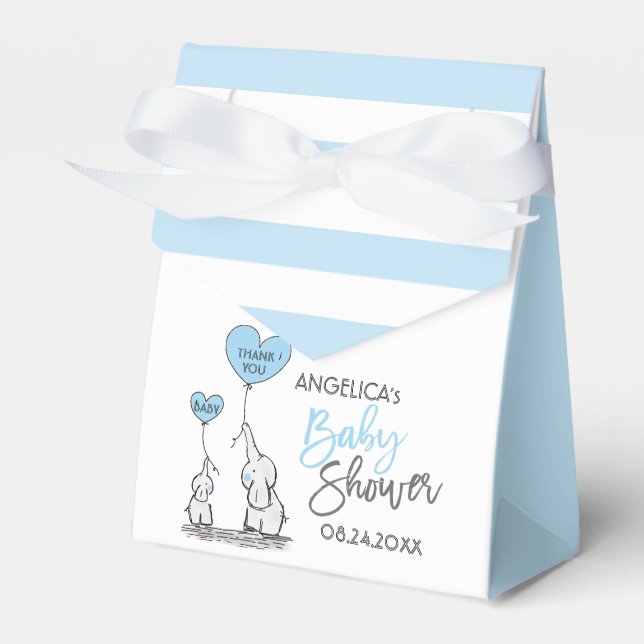 Blue White Elephant Boy Baby Shower Favor Boxes (Front Side)