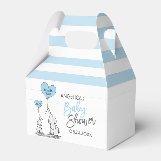 Blue White Elephant Boy Baby Shower Favor Boxes (Front Side)