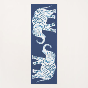 Blue White Elephants Yoga Mat