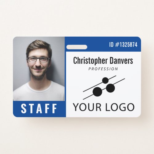 Blue White Employee ID Photo  Large Logo Badge