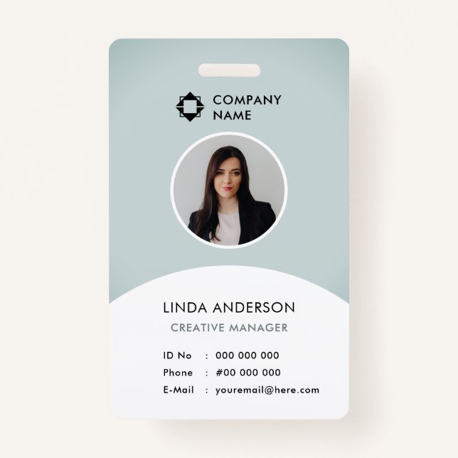 Blue White Employee Photo ID Company Logo Cool Badge (Front)