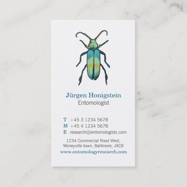 Blue & white entomologists insect business card (Front)