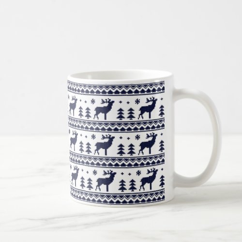 Blue White Fair Isle Christmas Sweater Pattern Coffee Mug