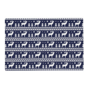 Blue White Fair Isle Christmas Sweater Pattern Placemat