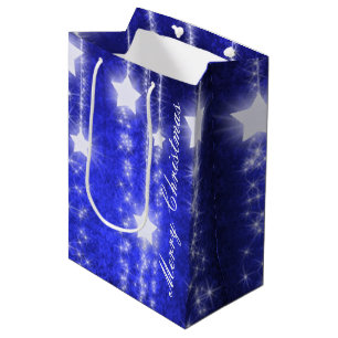 Blue & White Falling Stars Holiday Gift Bag