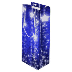 Blue & White Falling Stars Holiday Wine Gift Bag