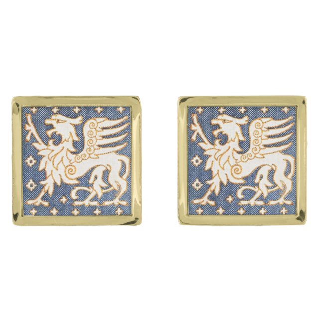 BLUE WHITE FANTASY GRYPHONS CUFFLINKS (Front)