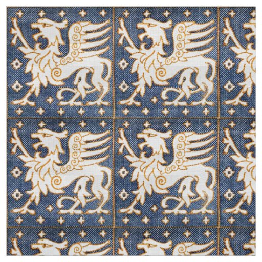 BLUE WHITE FANTASY GRYPHONS FABRIC