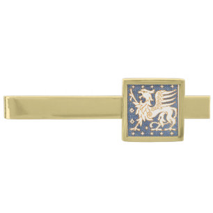 BLUE WHITE FANTASY GRYPHONS GOLD FINISH TIE BAR
