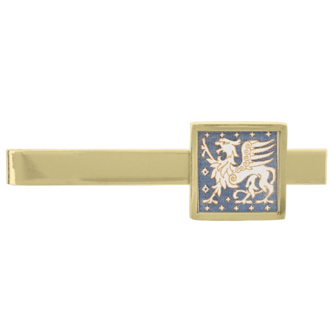BLUE WHITE FANTASY GRYPHONS GOLD FINISH TIE BAR (Front)
