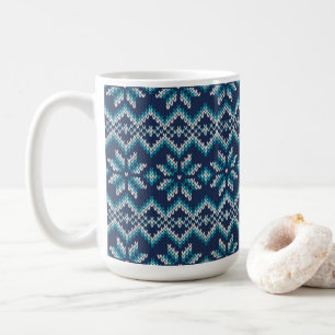 Blue & White Faux Knit Sweater Snowflakes Pattern Coffee Mug