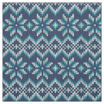 Blue &amp; White Faux Knit Sweater Snowflakes Pattern Fabric