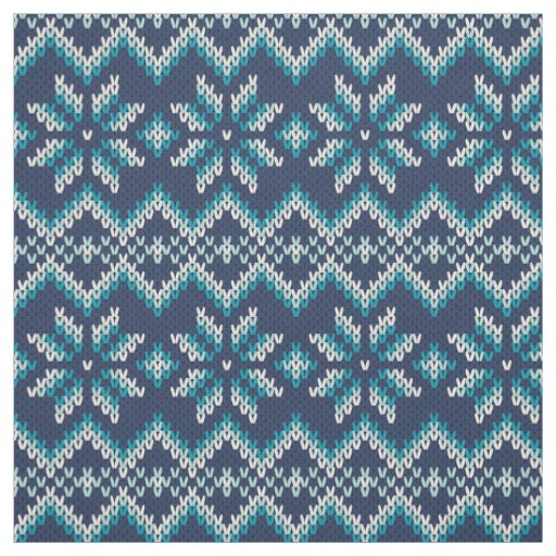 Blue & White Faux Knit Sweater Snowflakes Pattern Fabric