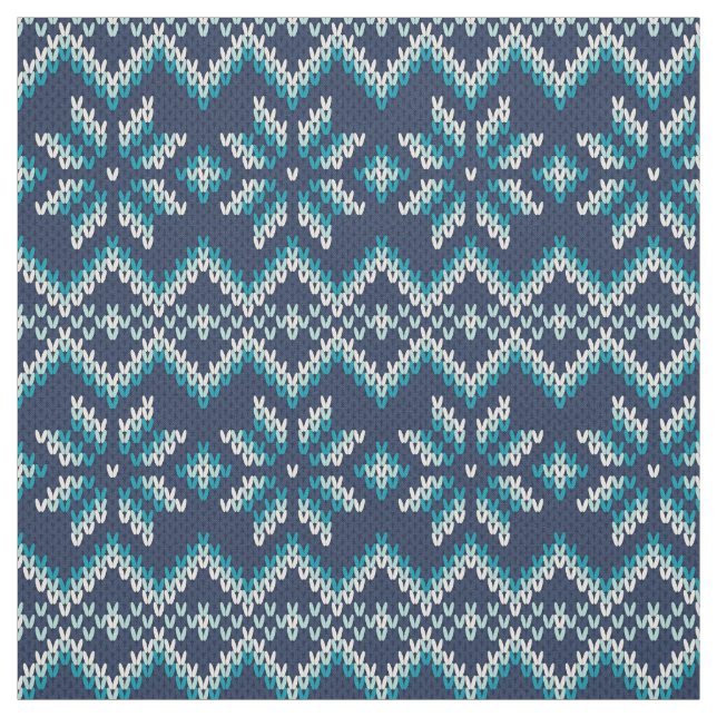Blue & White Faux Knit Sweater Snowflakes Pattern Fabric (Swatch)