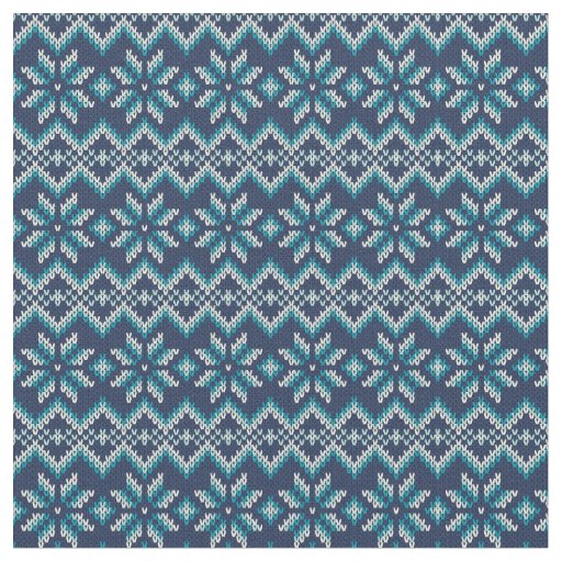 Blue & White Faux Knit Sweater Snowflakes Pattern Fabric