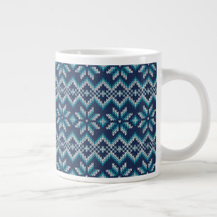 Blue & White Faux Knit Sweater Snowflakes Pattern  Giant Coffee Mug