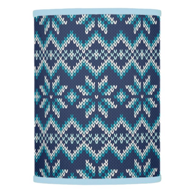 Blue & White Faux Knit Sweater Snowflakes Pattern Lamp Shade (Front)