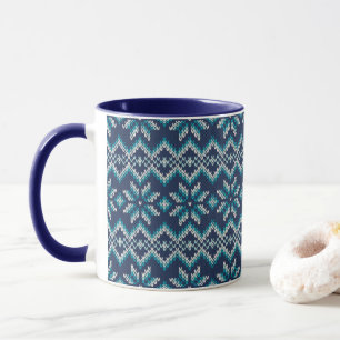 Blue & White Faux Knit Sweater Snowflakes Pattern Mug