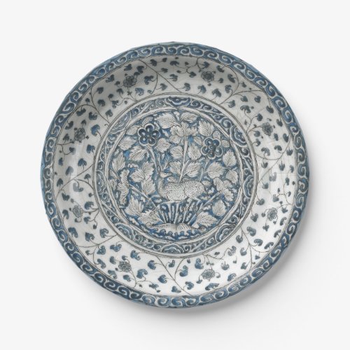 Blue white faux porcelain chinoiserie deer floral  paper plates