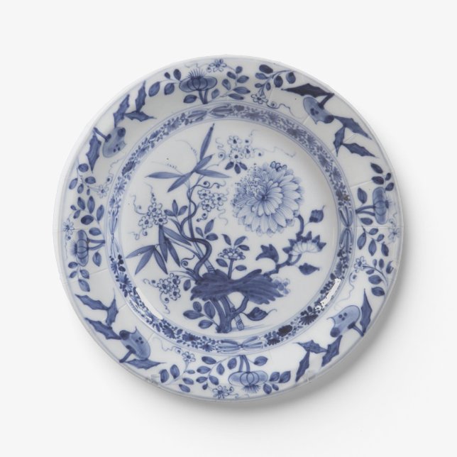 Blue white faux porcelain chinoiserie onion patter paper plates (Front)
