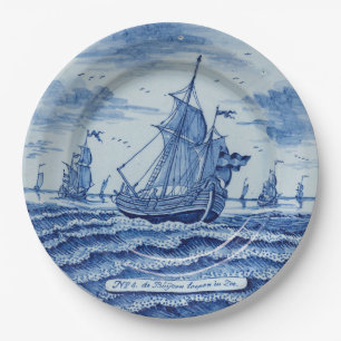 Blue white faux porcelain chinoiserie summer ship paper plates