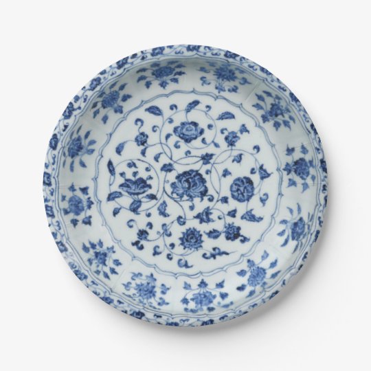 Blue White Faux Porcelain Fl Chinoiserie Flow Paper Plate Blue White Faux Porcelain Fl Chinoiserie Flow Paper Plate Zazzle