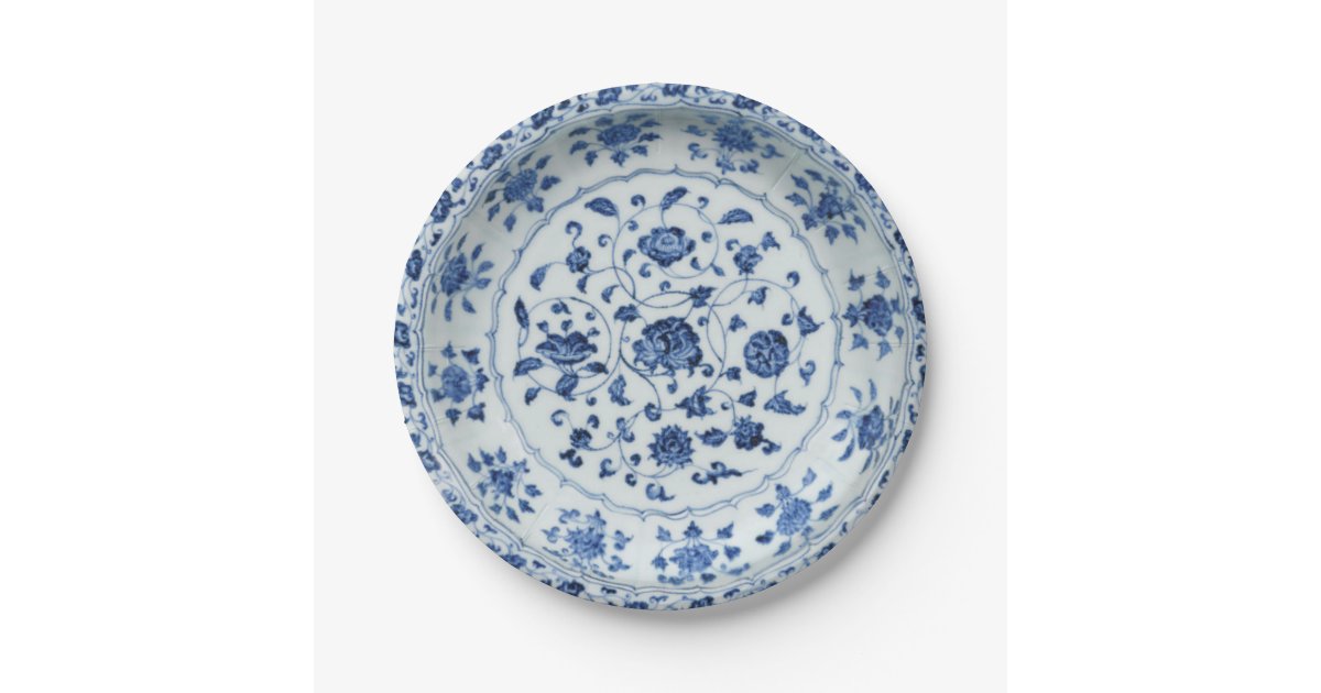 Blue White Faux Porcelain Floral Chinoiserie Flow Paper Plate Zazzle