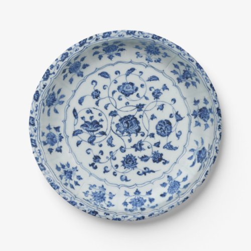 Blue white faux porcelain floral chinoiserie flow paper plates