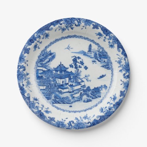 Blue white faux porcelain flow chinoiserie willow paper plates